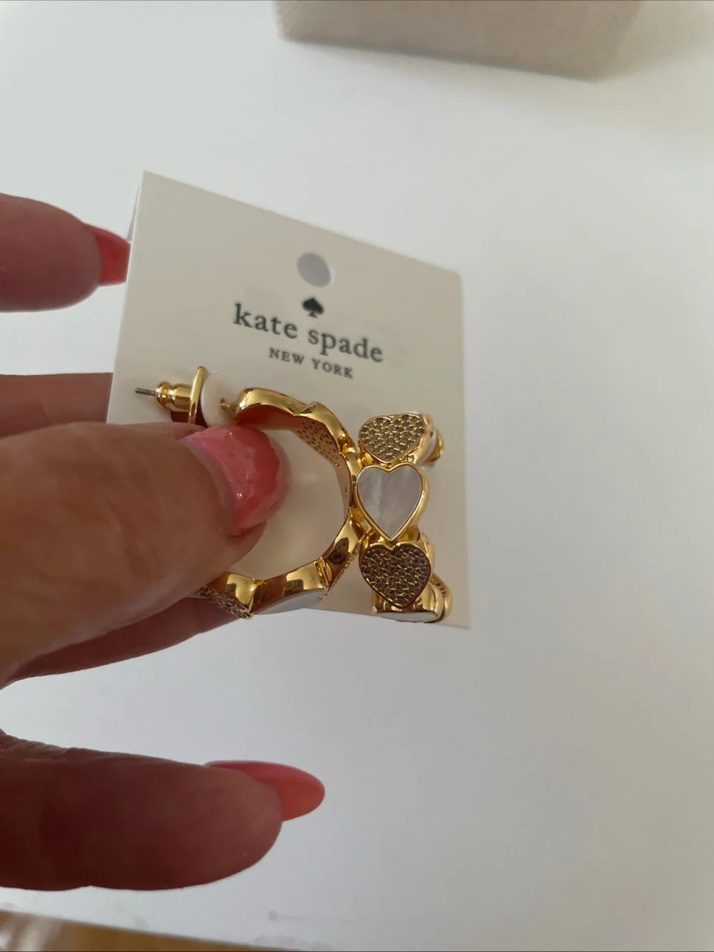 kate spade Gold Heart-Link Hoop Earrings with Mother-of-Pearl